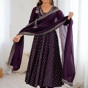 Purple Crunchy Silk Gown - HRT4494 | Purple